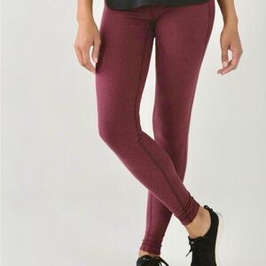 Lululemon Wunder Under Pant, Wee Stripe Heathered Wine Berry Bordeaux, Size 4